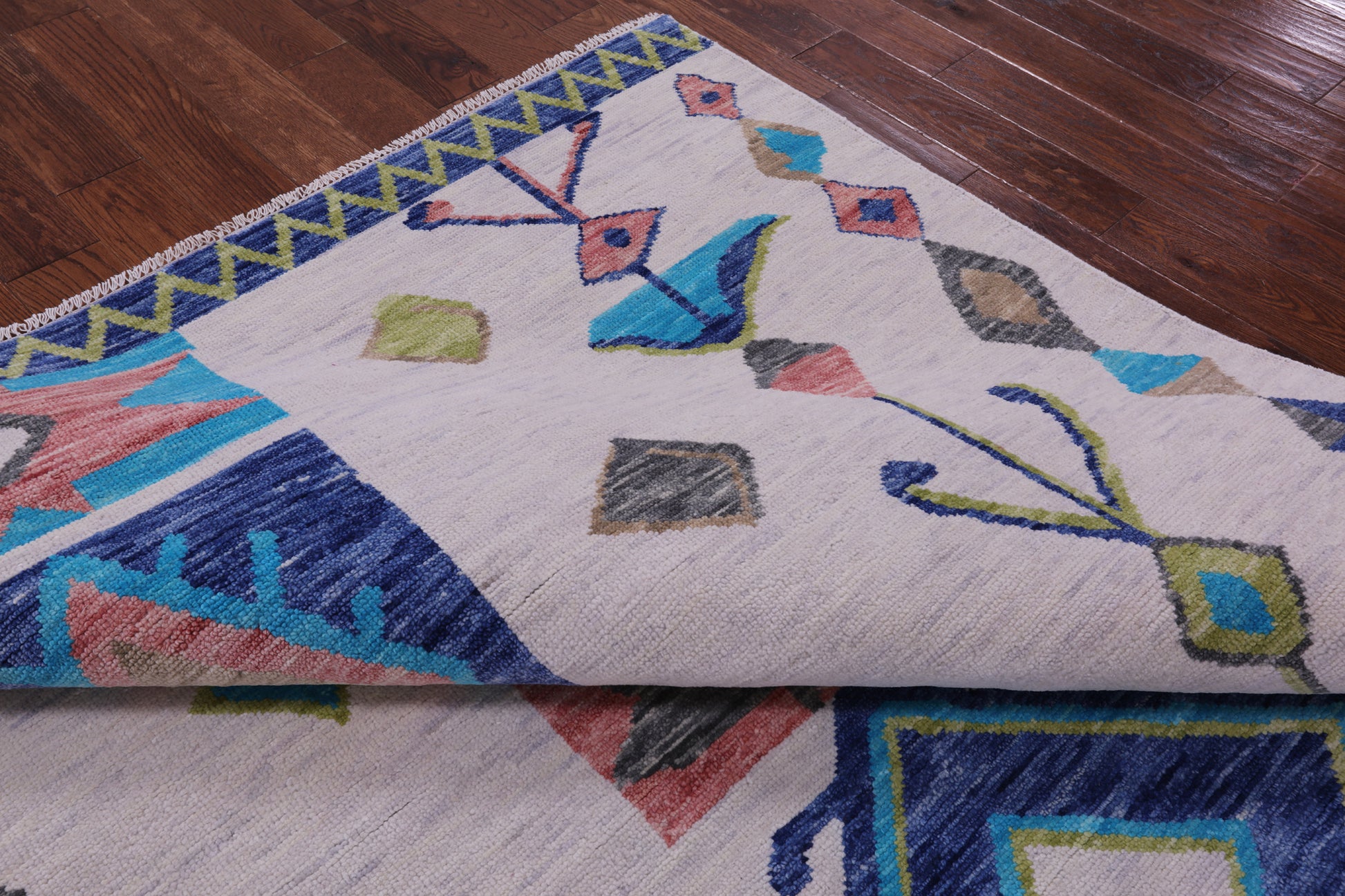 Ivory Tribal Moroccan Hand Knotted Wool Rug - 8' 0" X 10' 2" - Golden Nile