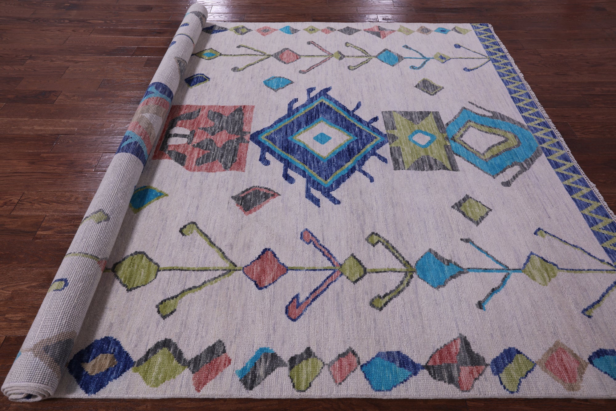 Ivory Tribal Moroccan Hand Knotted Wool Rug - 8' 0" X 10' 2" - Golden Nile