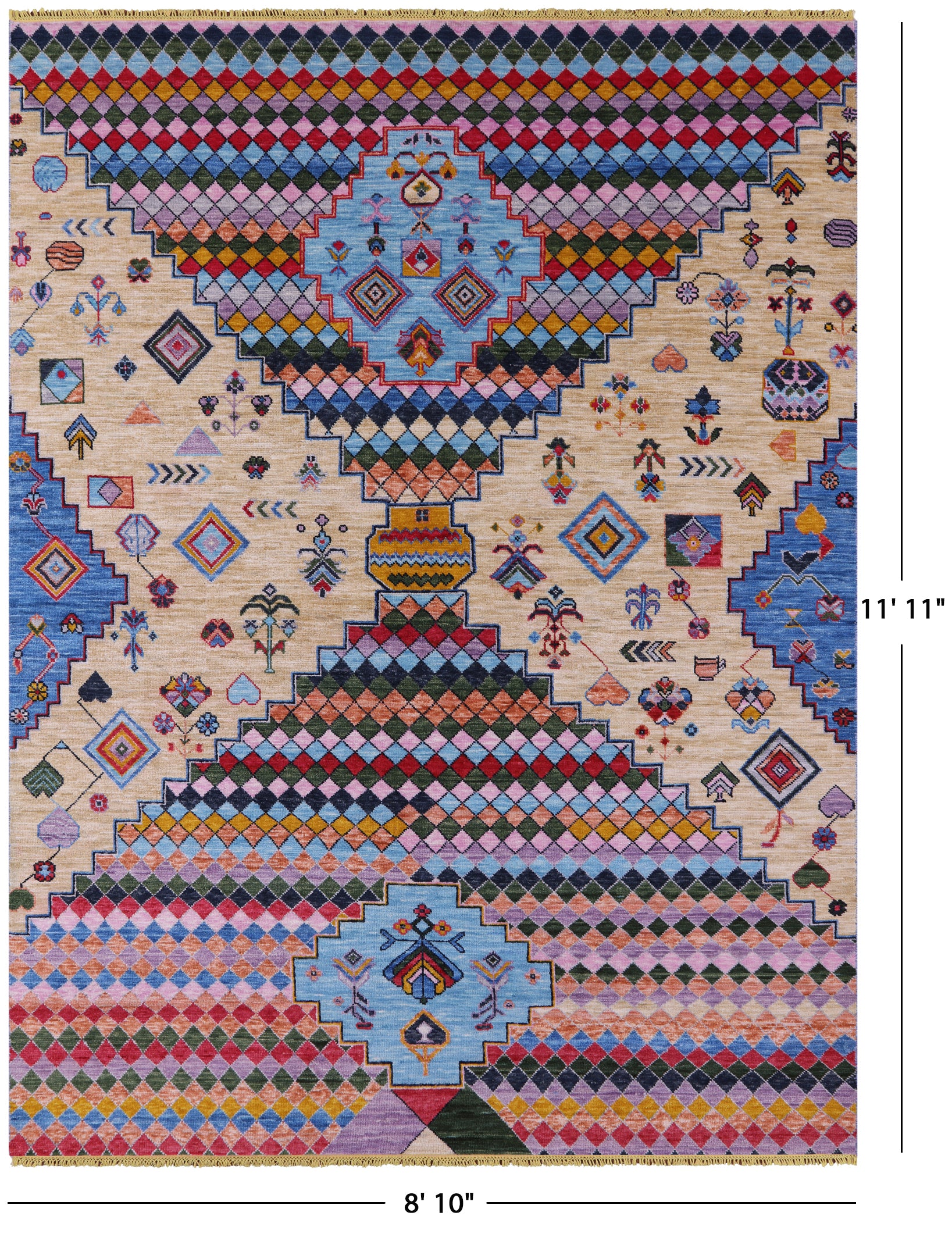 Tribal Moroccan Hand Knotted Wool Rug - 8' 10" X 11' 11" - Golden Nile