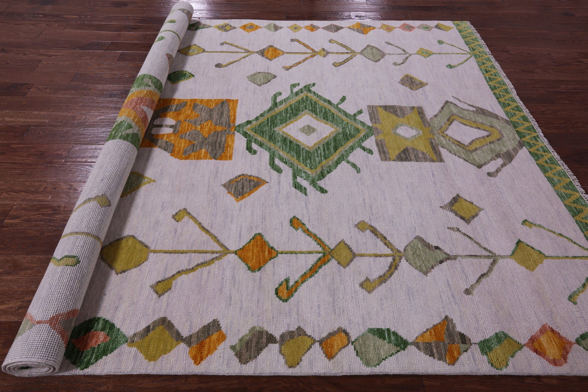 Ivory Tribal Moroccan Hand Knotted Wool Rug - 7' 11" X 10' 3" - Golden Nile