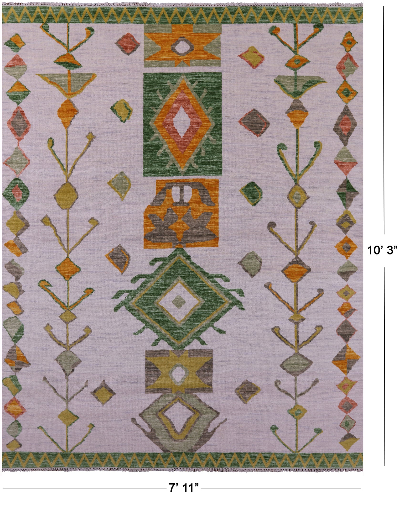 Ivory Tribal Moroccan Hand Knotted Wool Rug - 7' 11" X 10' 3" - Golden Nile
