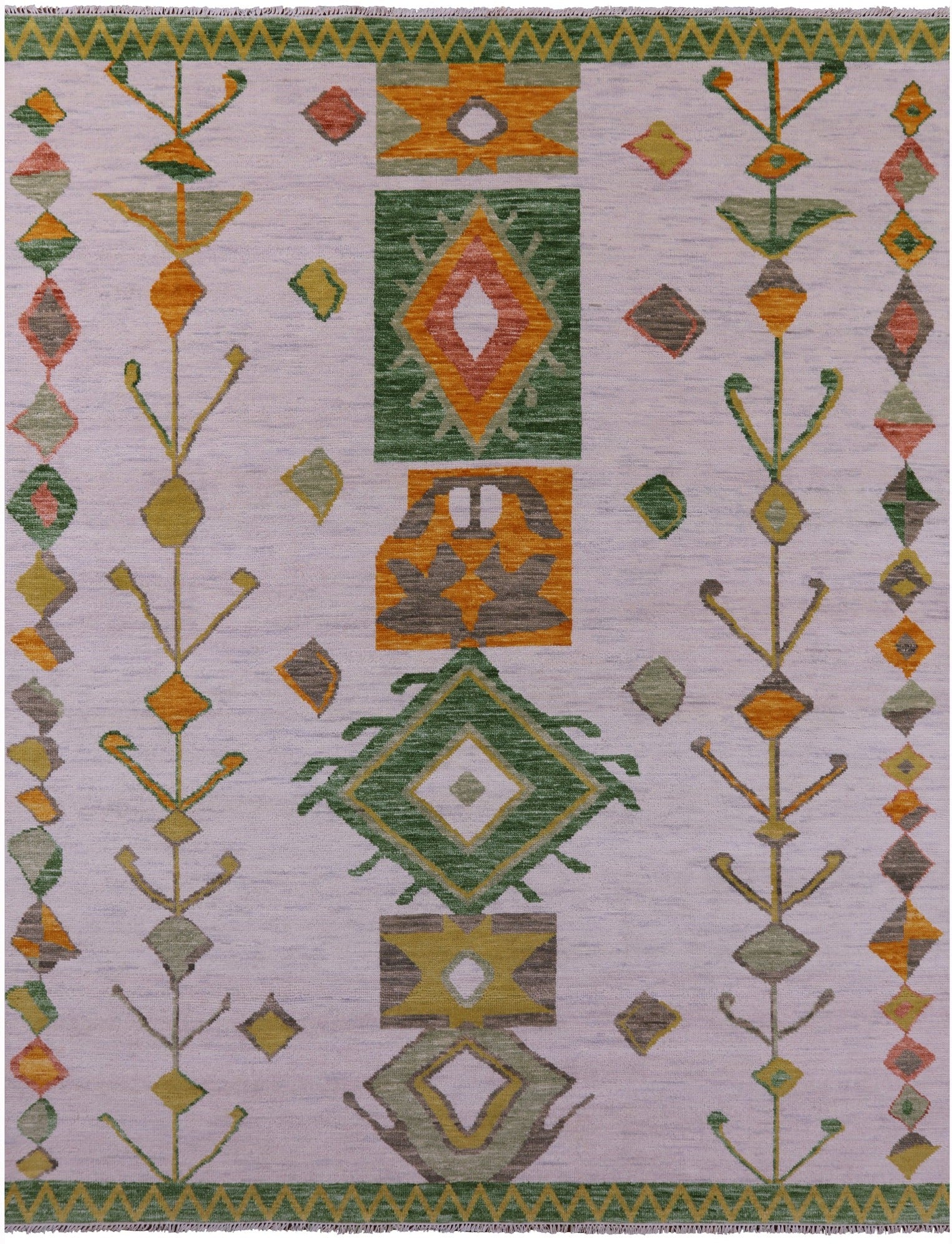 Ivory Tribal Moroccan Hand Knotted Wool Rug - 7' 11" X 10' 3" - Golden Nile
