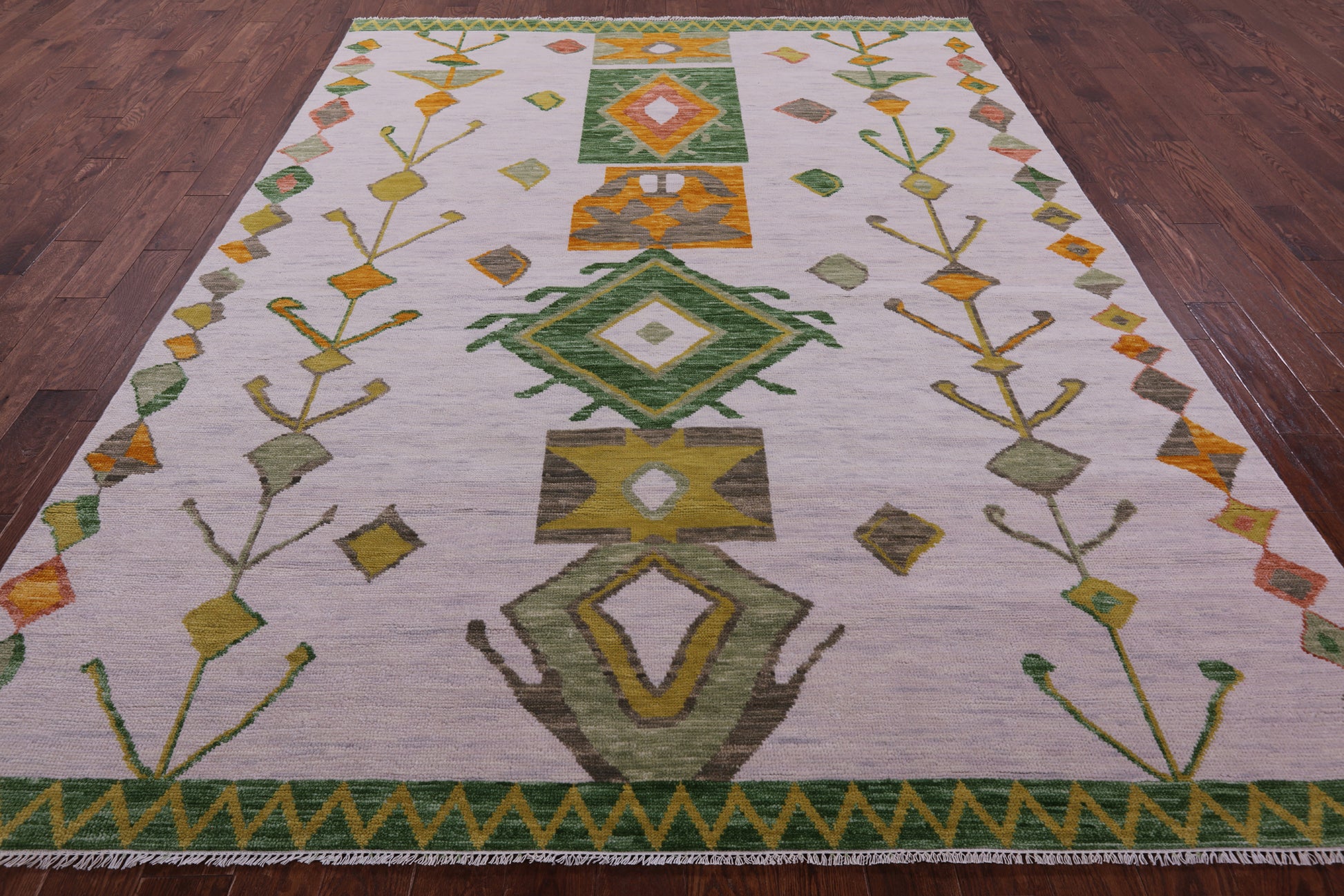 Ivory Tribal Moroccan Hand Knotted Wool Rug - 7' 11" X 10' 3" - Golden Nile