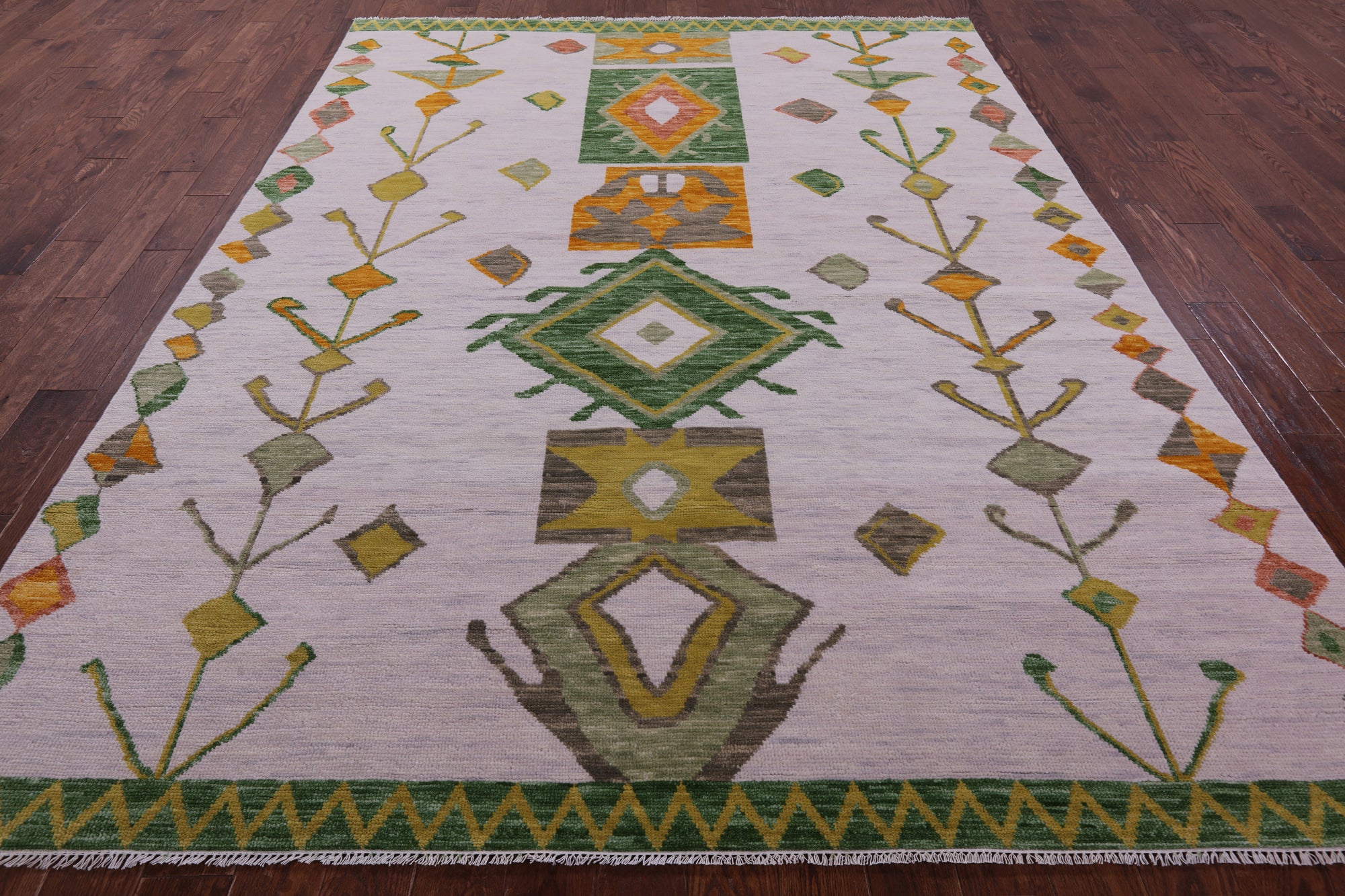 Ivory Tribal Moroccan Hand Knotted Wool Rug - 7' 11" X 10' 3" - Golden Nile