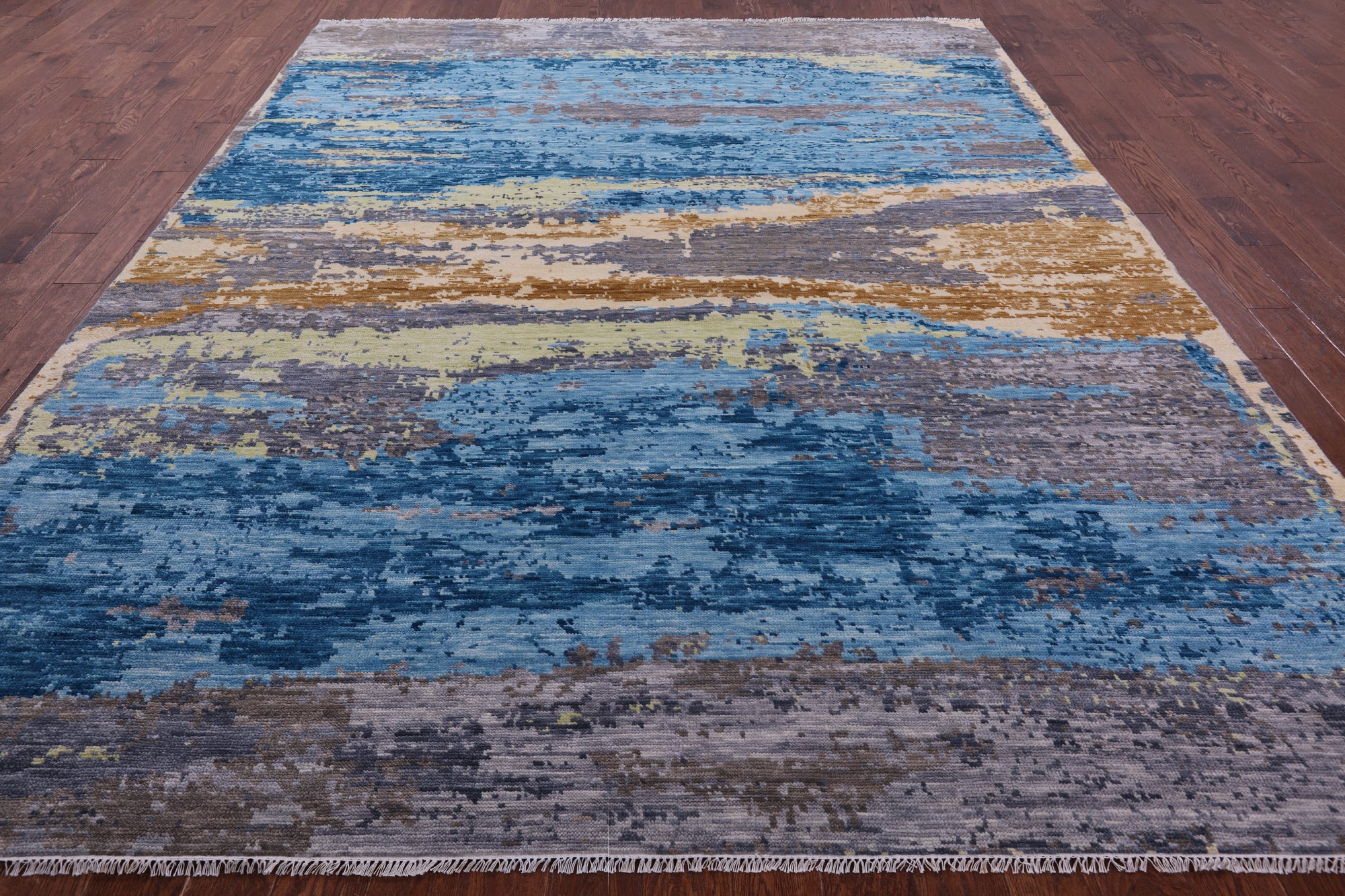 Abstract Contemporary Hand Knotted Wool Rug - 9' 2" X 11' 6" - Golden Nile