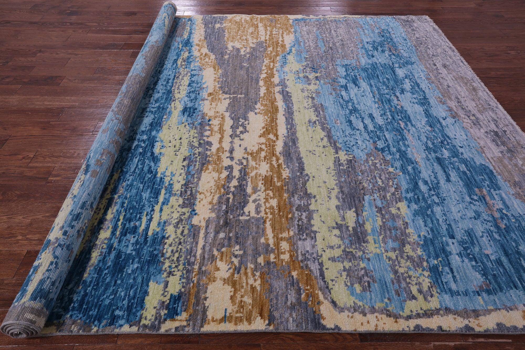 Abstract Contemporary Hand Knotted Wool Rug - 9' 2" X 11' 6" - Golden Nile