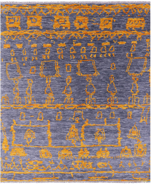 Grey Tribal Moroccan Hand Knotted Wool Rug - 8' 1" X 9' 10" - Golden Nile