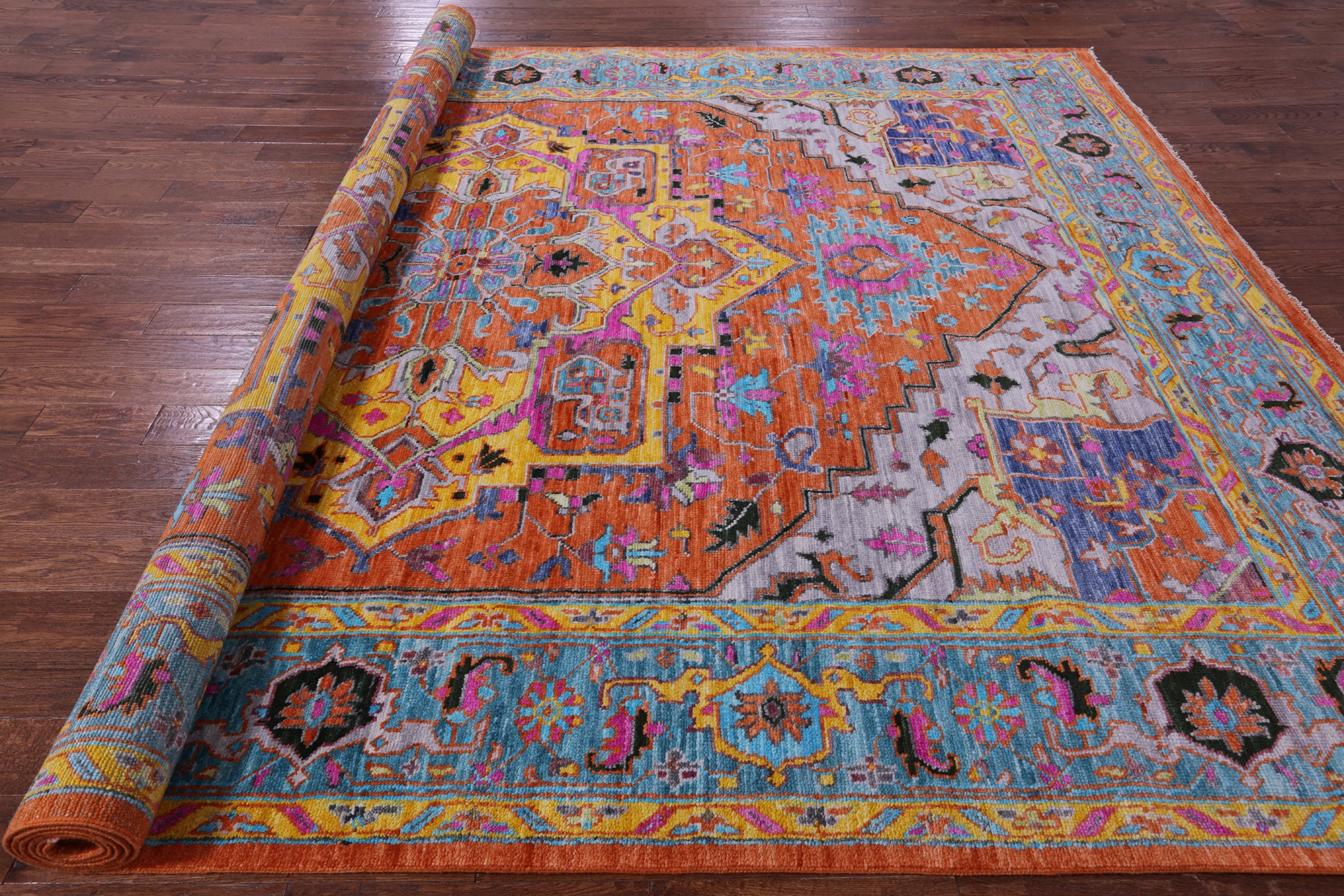 Orange Persian Heriz Serapi Hand Knotted Wool Rug - 10' 2" X 14' 0" - Golden Nile