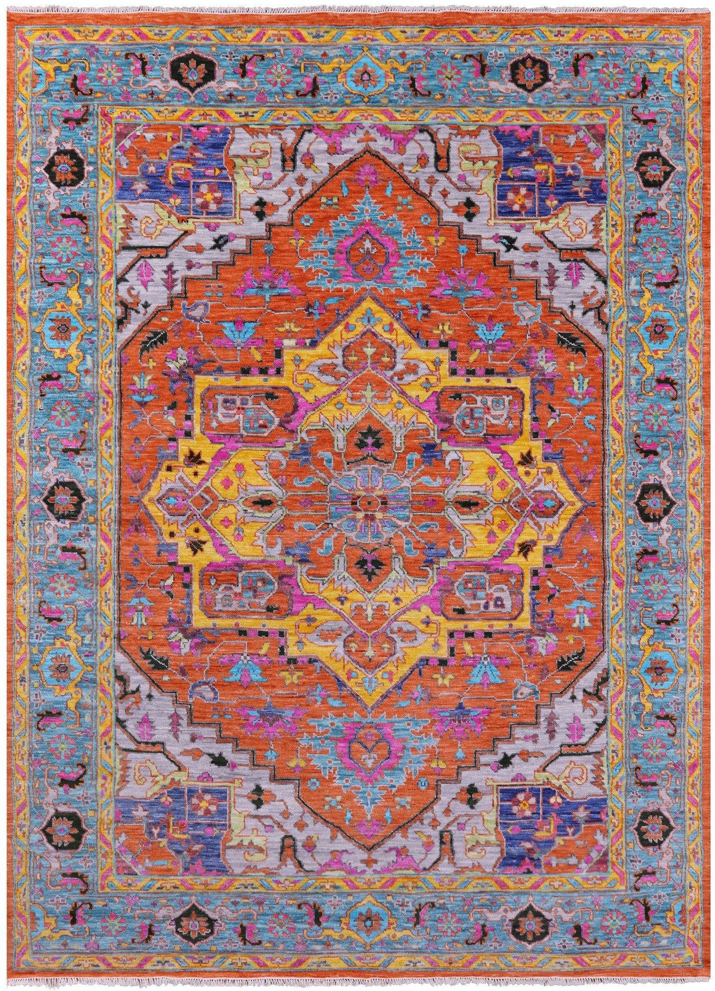 Orange Persian Heriz Serapi Hand Knotted Wool Rug - 10' 2" X 14' 0" - Golden Nile