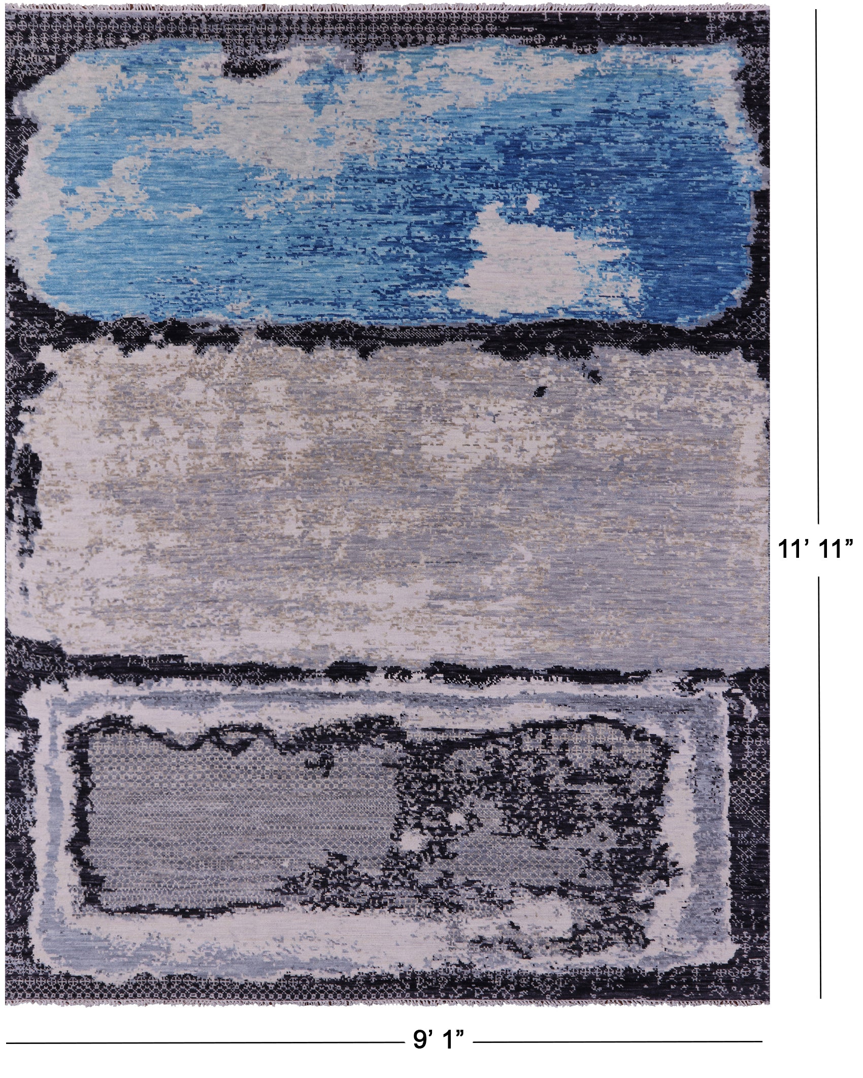 Abstract Contemporary Handmade Wool Rug - 9' 1" X 11' 11" - Golden Nile
