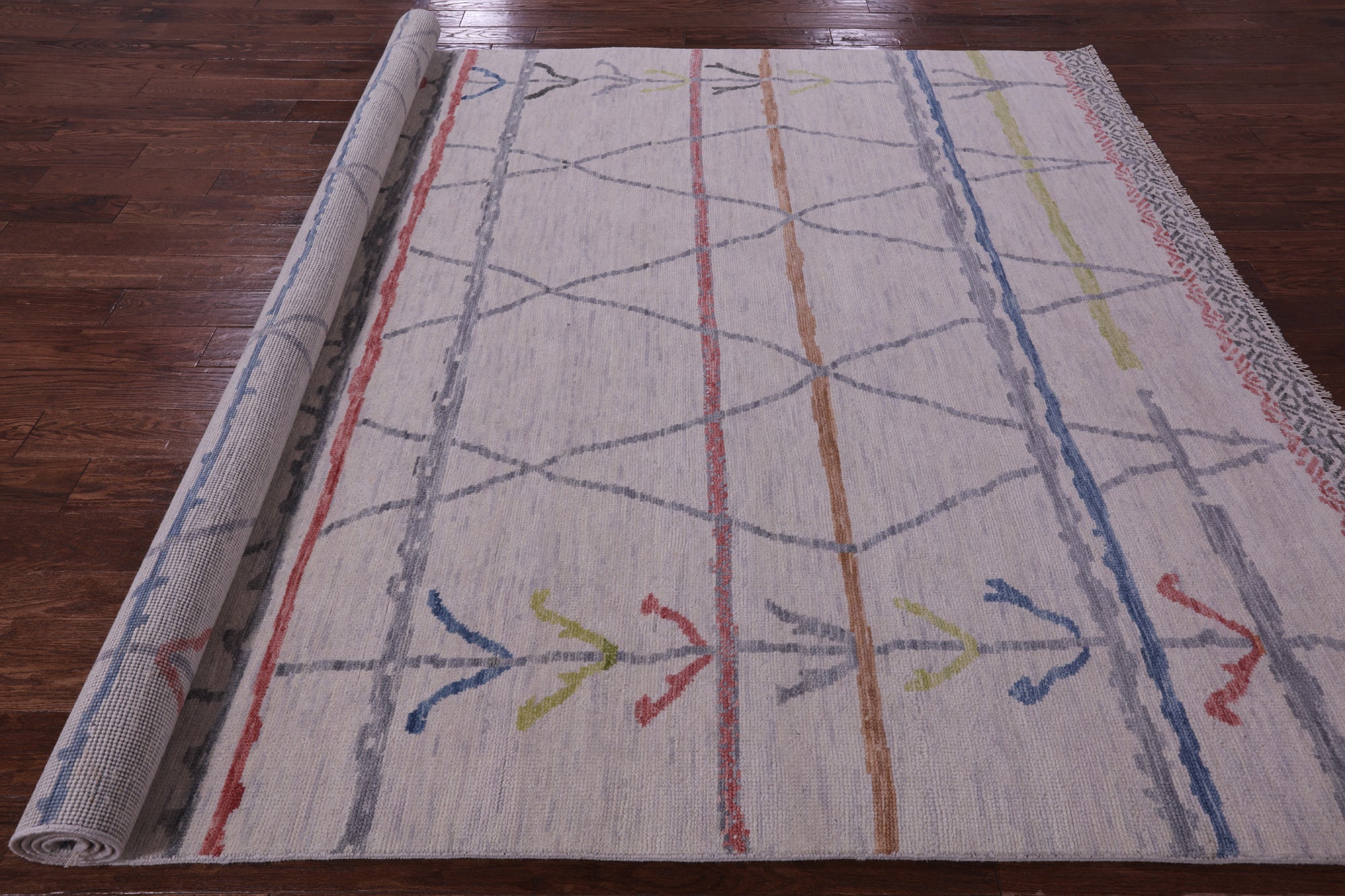 Ivory Tribal Moroccan Hand Knotted Wool Rug - 8' 1" X 10' 3" - Golden Nile