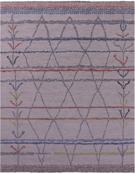 Ivory Tribal Moroccan Hand Knotted Wool Rug - 8' 1" X 10' 3" - Golden Nile