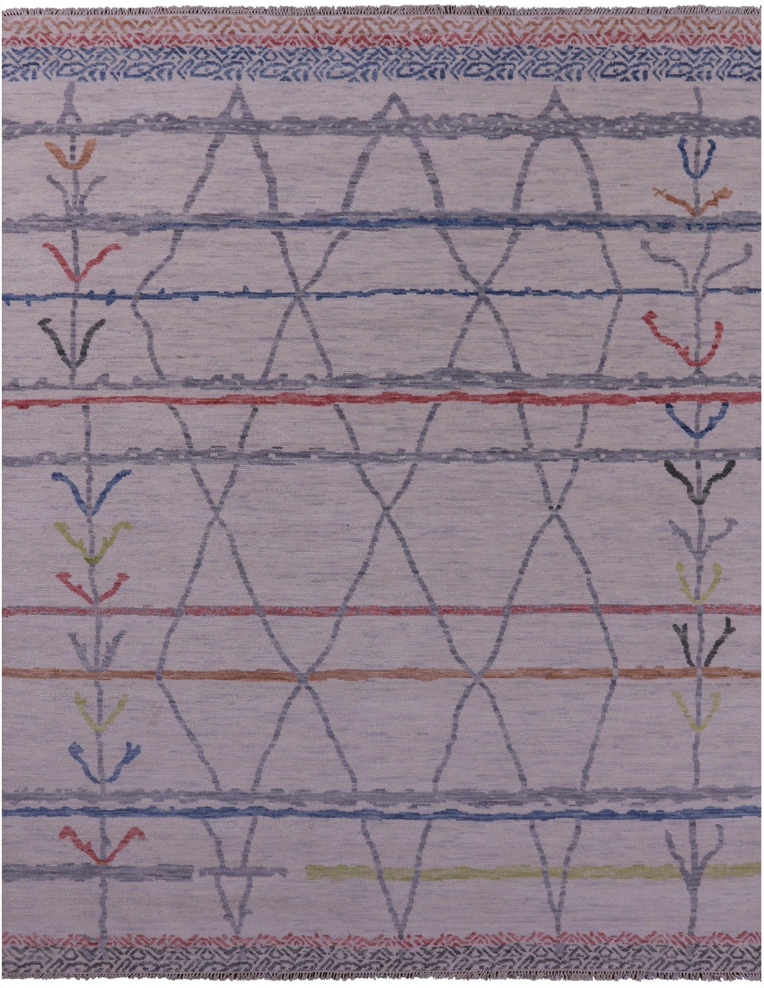 Ivory Tribal Moroccan Hand Knotted Wool Rug - 8' 1" X 10' 3" - Golden Nile