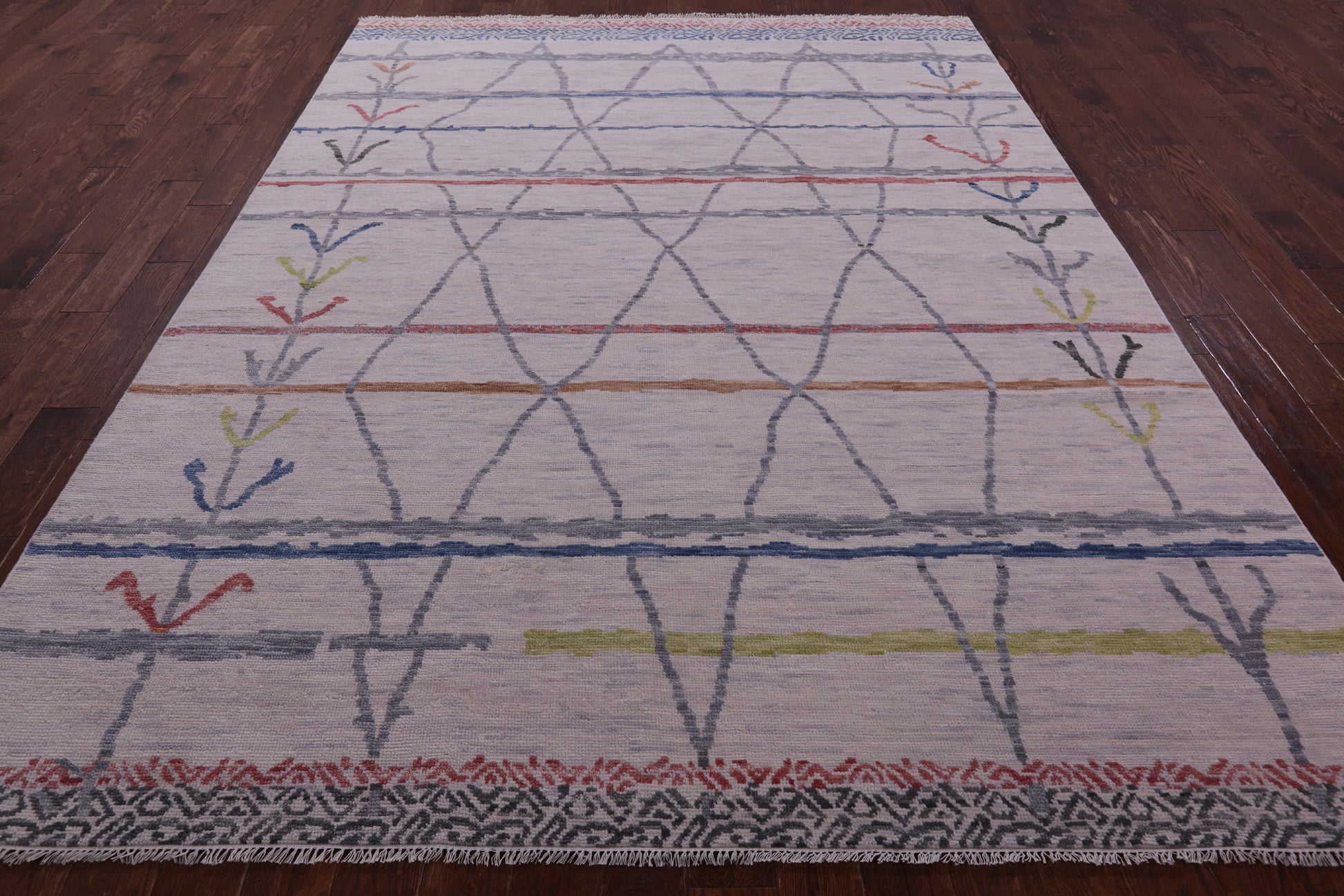 Ivory Tribal Moroccan Hand Knotted Wool Rug - 8' 1" X 10' 3" - Golden Nile