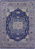 Blue Geometric Heriz Serapi Hand Knotted Wool Rug - 10' 0" X 14' 2" - Golden Nile