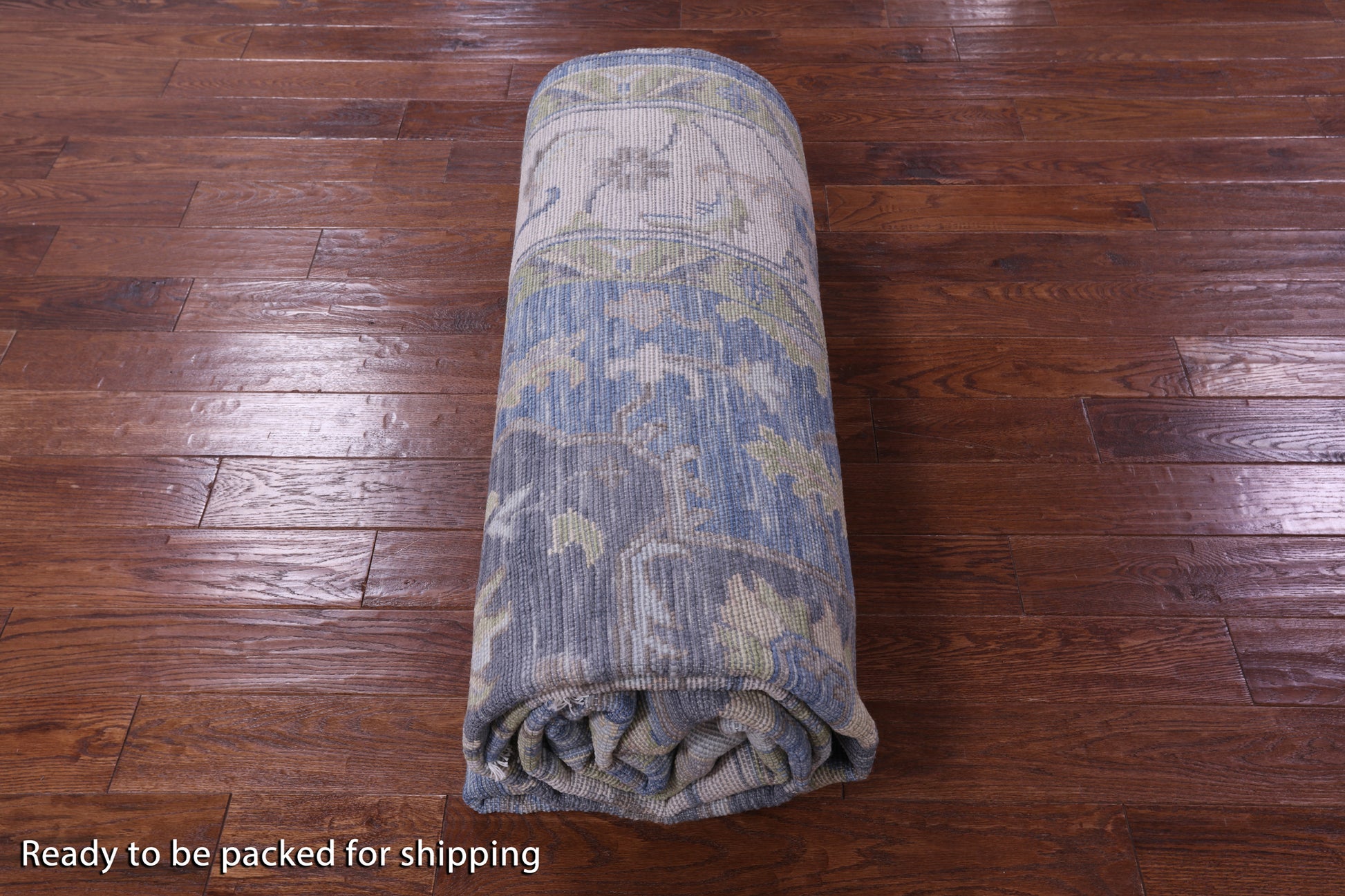 Blue Geometric Heriz Serapi Hand Knotted Wool Rug - 10' 2" X 14' 1" - Golden Nile
