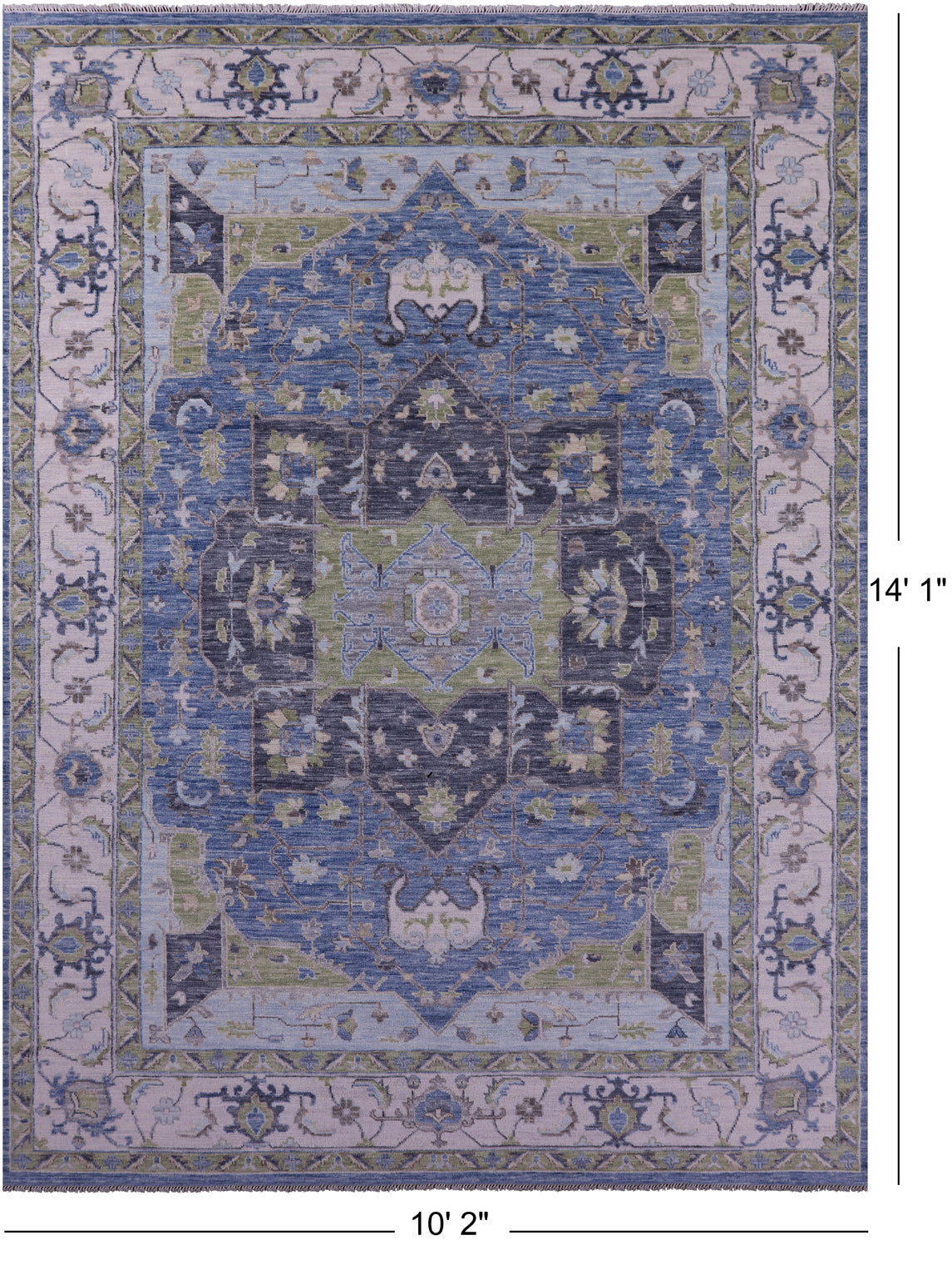 Blue Geometric Heriz Serapi Hand Knotted Wool Rug - 10' 2" X 14' 1" - Golden Nile