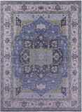 Blue Geometric Heriz Serapi Hand Knotted Wool Rug - 10' 2" X 14' 1" - Golden Nile