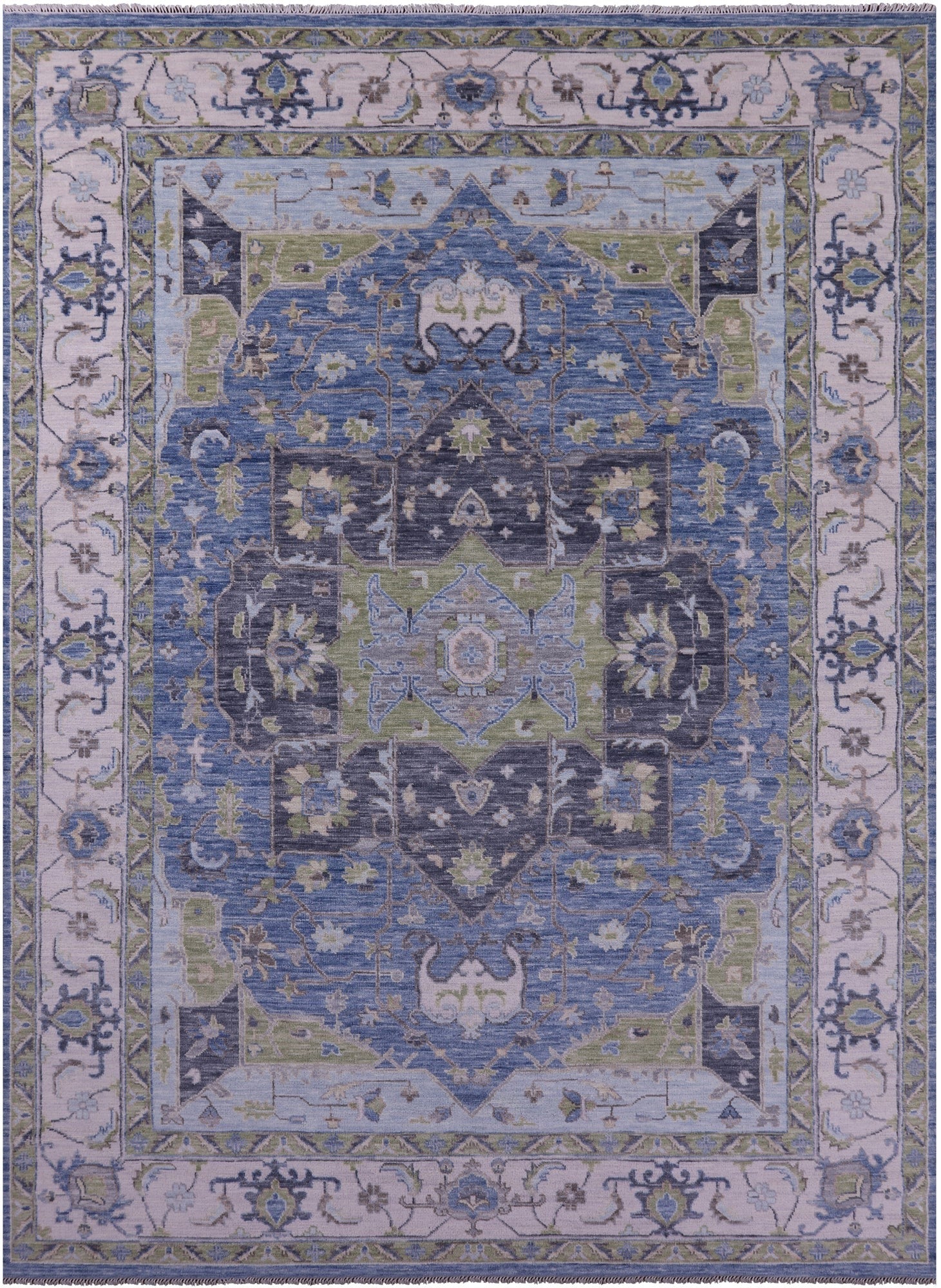 Blue Geometric Heriz Serapi Hand Knotted Wool Rug - 10' 2" X 14' 1" - Golden Nile
