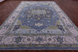 Blue Geometric Heriz Serapi Hand Knotted Wool Rug - 10' 2" X 14' 1" - Golden Nile