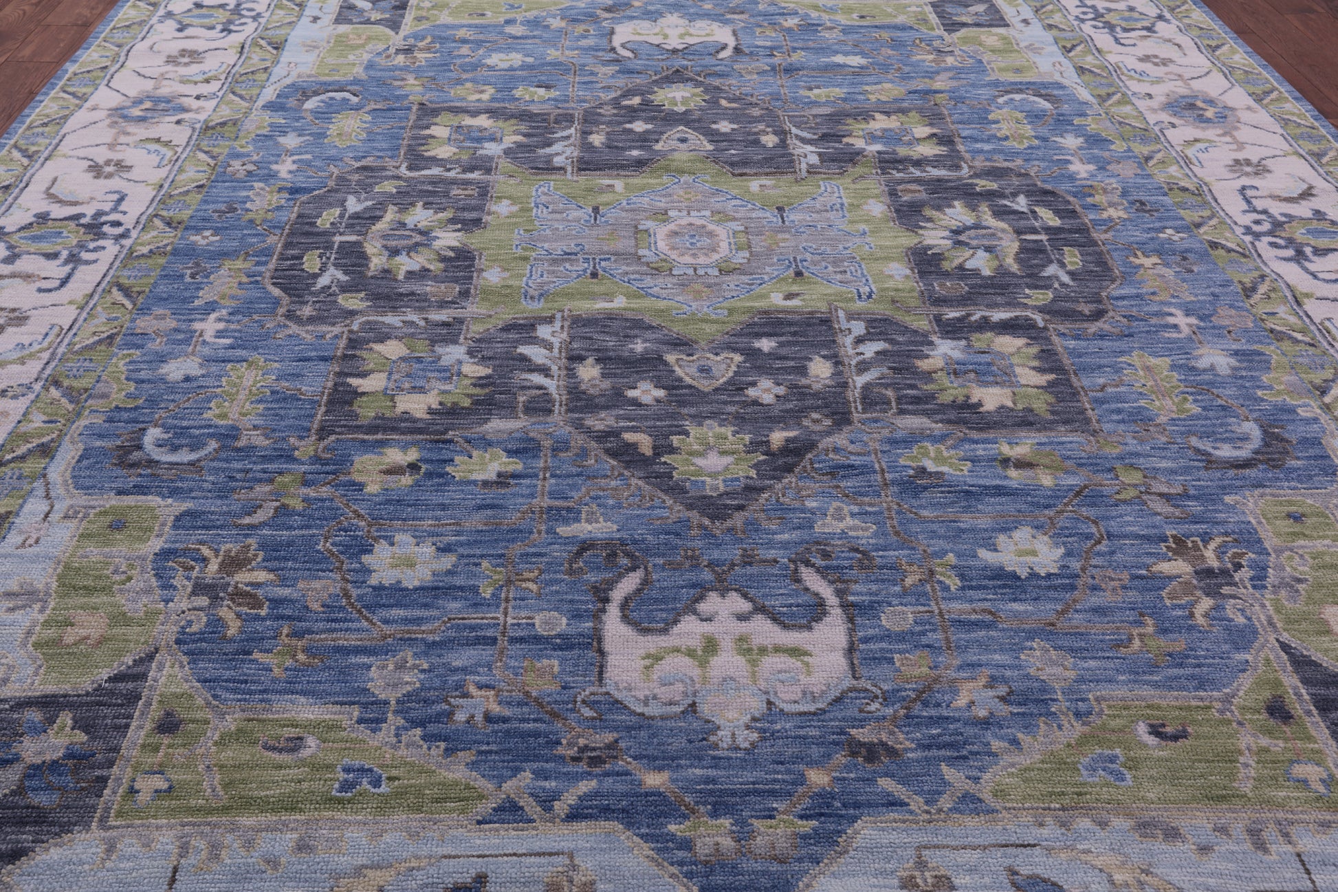 Blue Geometric Heriz Serapi Hand Knotted Wool Rug - 10' 2" X 14' 1" - Golden Nile