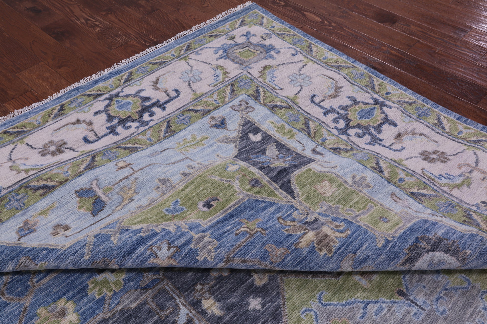 Blue Geometric Heriz Serapi Hand Knotted Wool Rug - 10' 2" X 14' 1" - Golden Nile