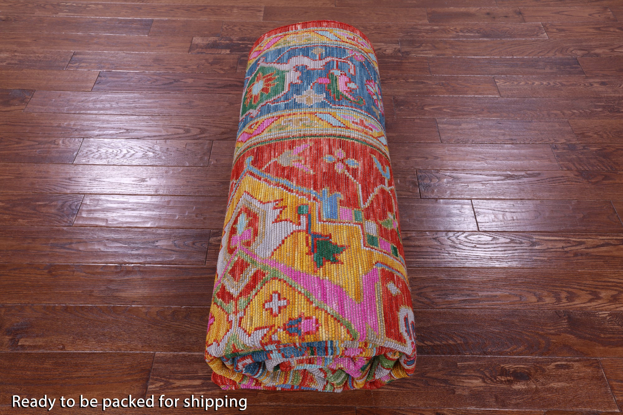Red Geometric Persian Heriz Serapi Hand Knotted Wool Rug - 10' 0" X 14' 5" - Golden Nile