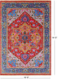 Red Geometric Persian Heriz Serapi Hand Knotted Wool Rug - 10' 0" X 14' 5" - Golden Nile