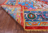 Red Geometric Persian Heriz Serapi Hand Knotted Wool Rug - 10' 0" X 14' 5" - Golden Nile