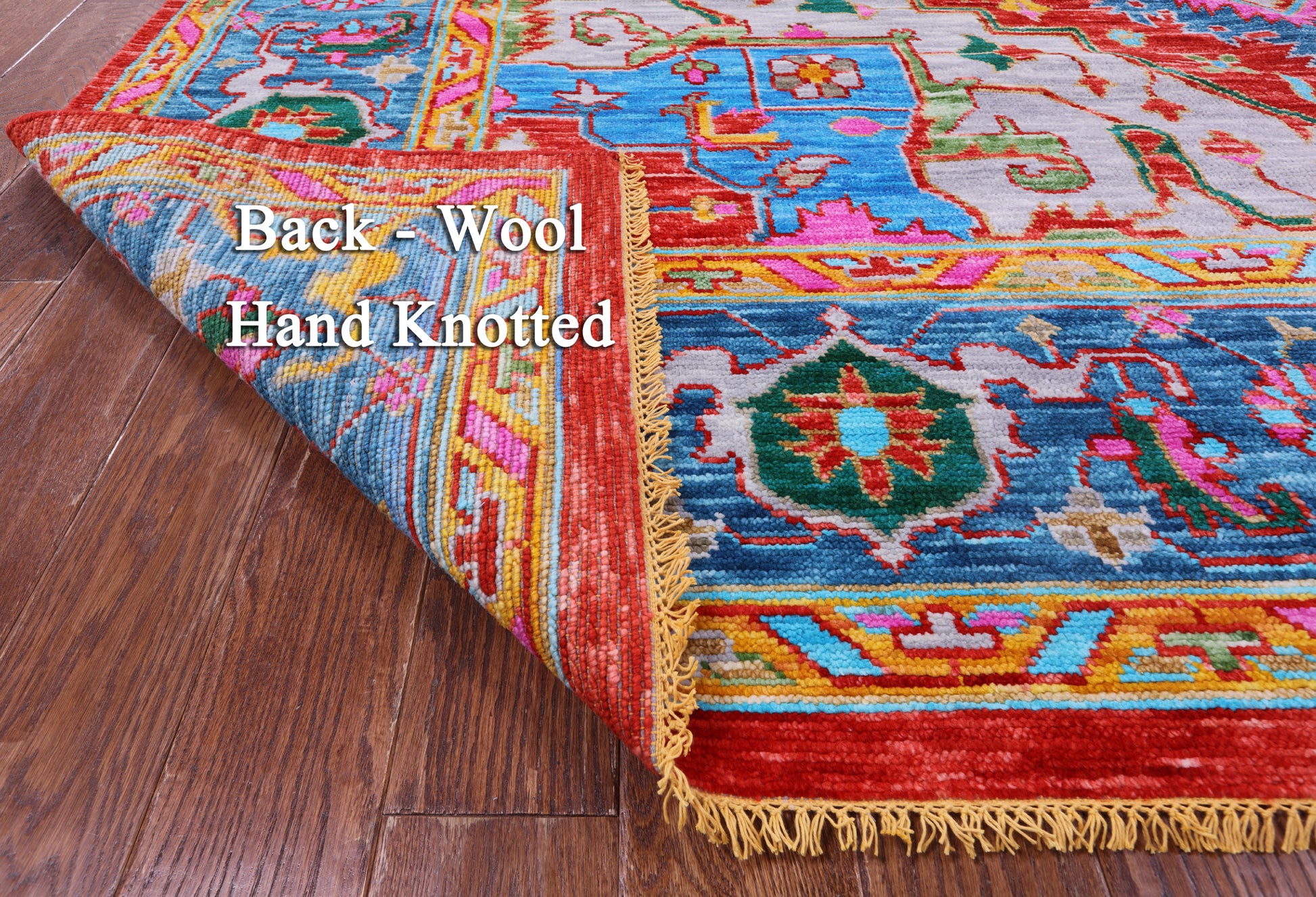 Red Geometric Persian Heriz Serapi Hand Knotted Wool Rug - 10' 0" X 14' 5" - Golden Nile