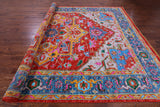 Red Geometric Persian Heriz Serapi Hand Knotted Wool Rug - 10' 0" X 14' 5" - Golden Nile