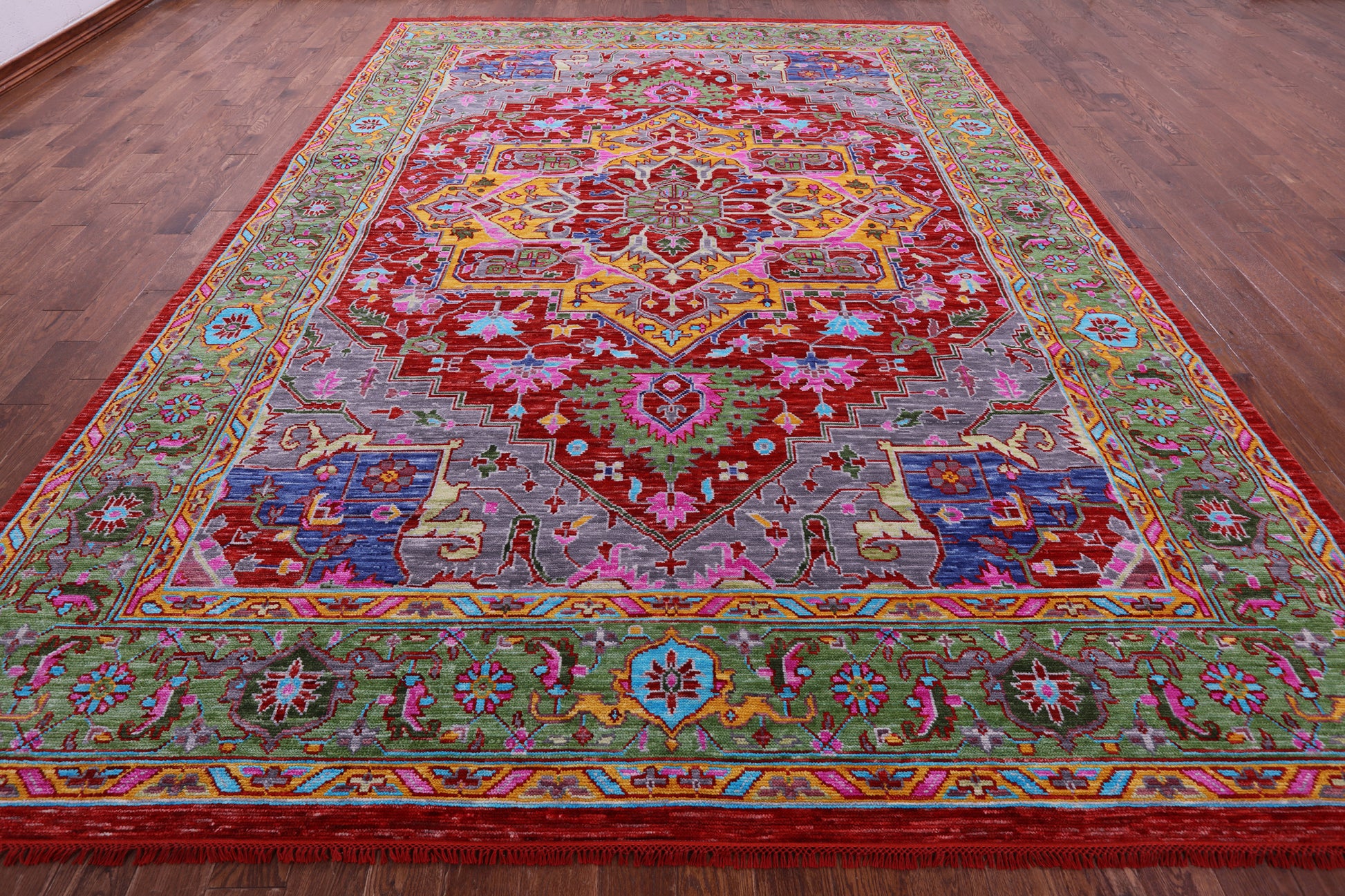 Red Persian Heriz Serapi Hand Knotted Wool Rug - 10' 3" X 14' 1" - Golden Nile