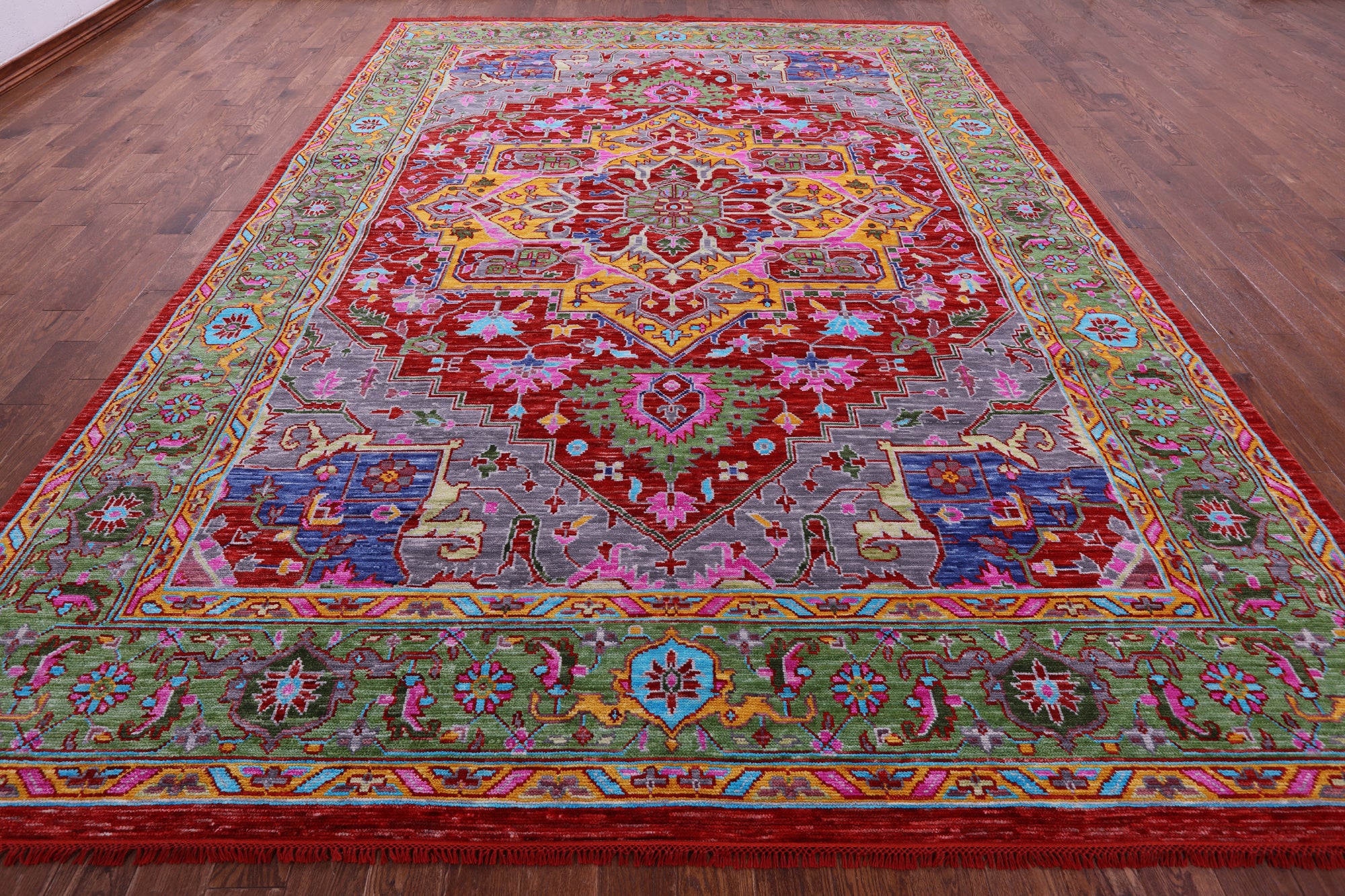 Red Persian Heriz Serapi Hand Knotted Wool Rug - 10' 3" X 14' 1" - Golden Nile