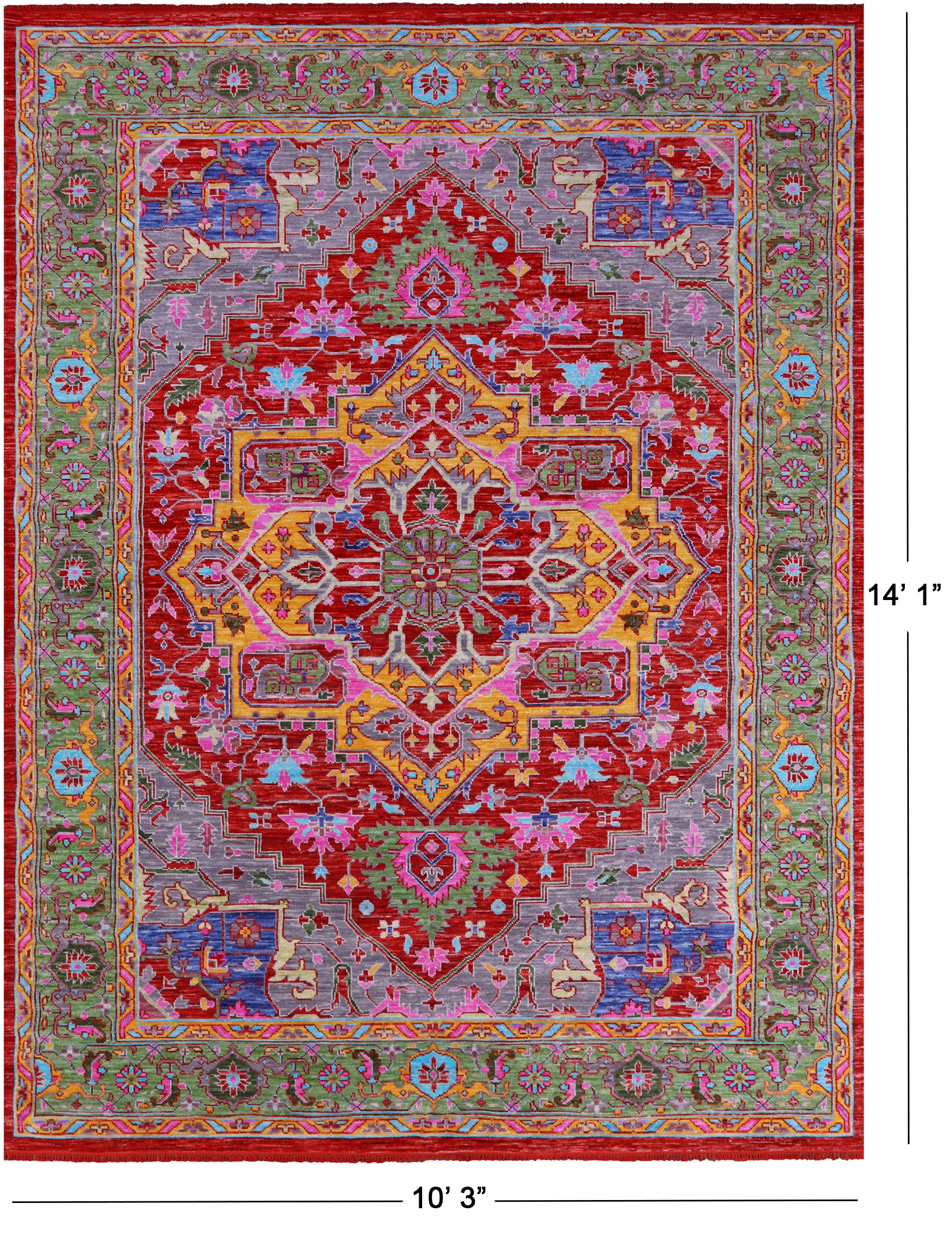 Red Persian Heriz Serapi Hand Knotted Wool Rug - 10' 3" X 14' 1" - Golden Nile