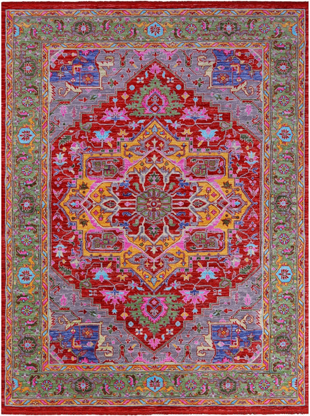 Red Persian Heriz Serapi Hand Knotted Wool Rug - 10' 3" X 14' 1" - Golden Nile