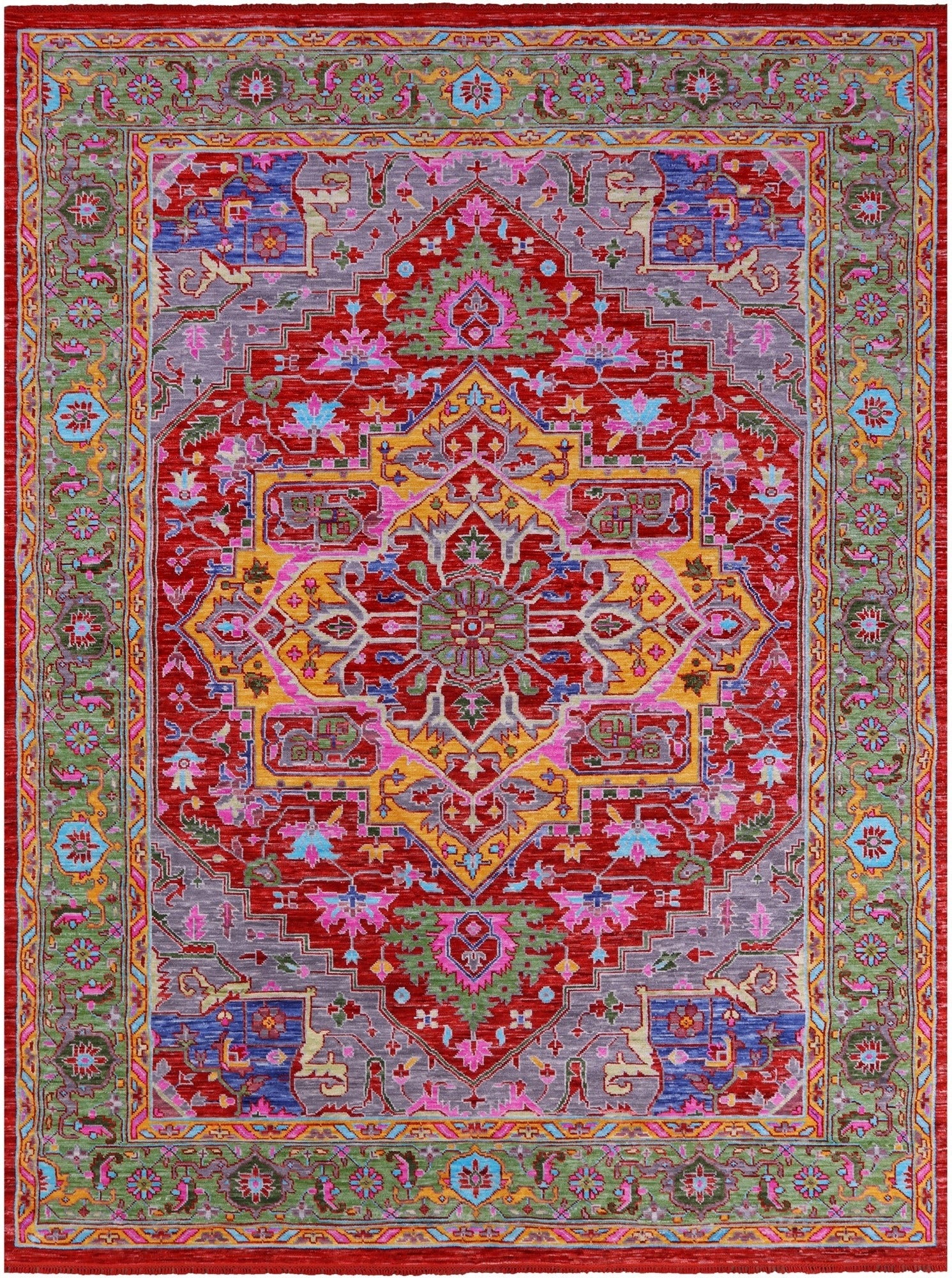 Red Persian Heriz Serapi Hand Knotted Wool Rug - 10' 3" X 14' 1" - Golden Nile