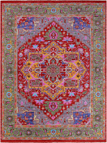 Red Persian Heriz Serapi Hand Knotted Wool Rug - 10' 3" X 14' 1" - Golden Nile