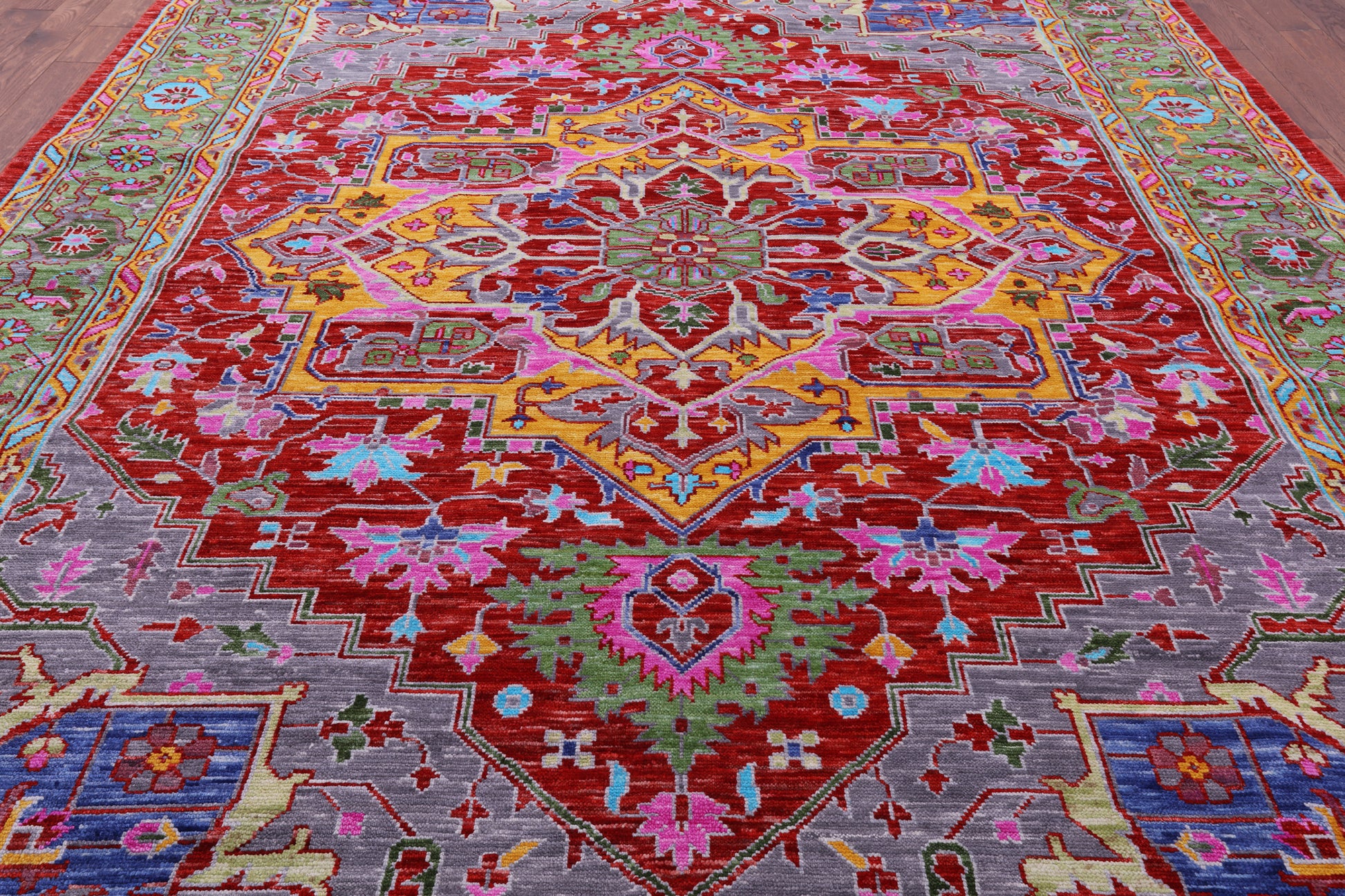 Red Persian Heriz Serapi Hand Knotted Wool Rug - 10' 3" X 14' 1" - Golden Nile