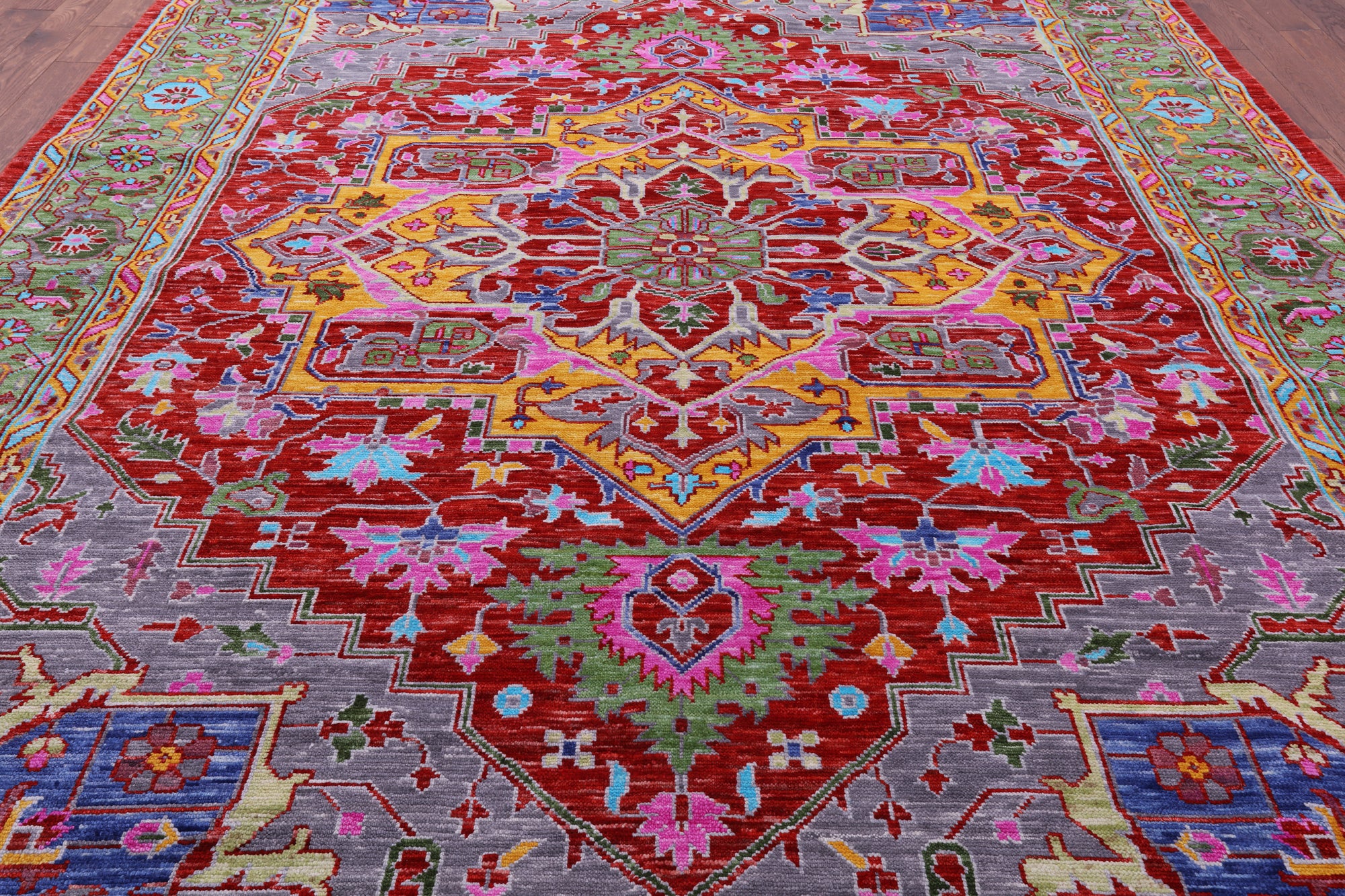 Red Persian Heriz Serapi Hand Knotted Wool Rug - 10' 3" X 14' 1" - Golden Nile