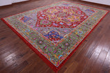 Red Persian Heriz Serapi Hand Knotted Wool Rug - 10' 3" X 14' 1" - Golden Nile