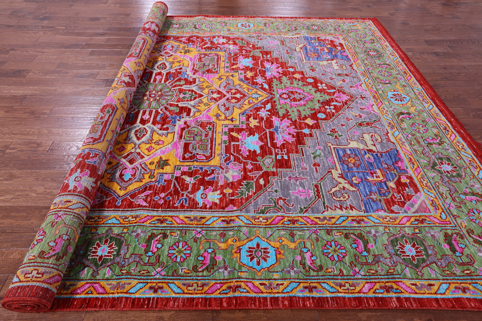 Red Persian Heriz Serapi Hand Knotted Wool Rug - 10' 3" X 14' 1" - Golden Nile