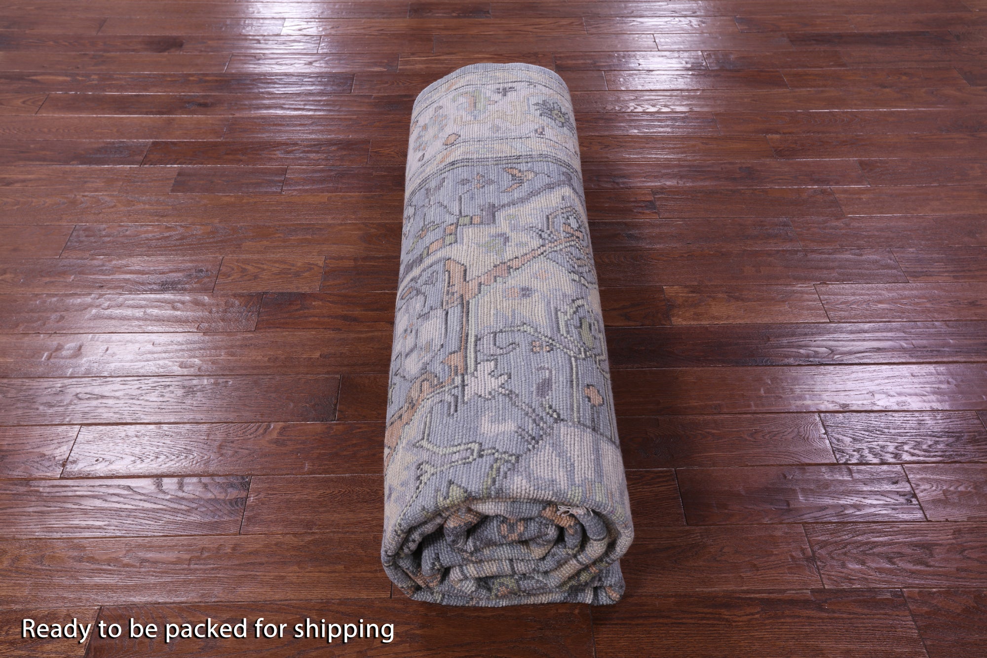 Grey Geometric Heriz Serapi Hand Knotted Wool Rug - 9' 2" X 12' 1" - Golden Nile