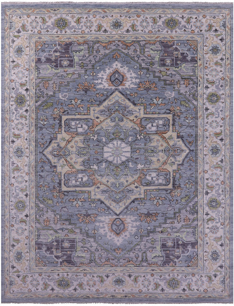 Grey Geometric Heriz Serapi Hand Knotted Wool Rug - 9' 2" X 12' 1" - Golden Nile