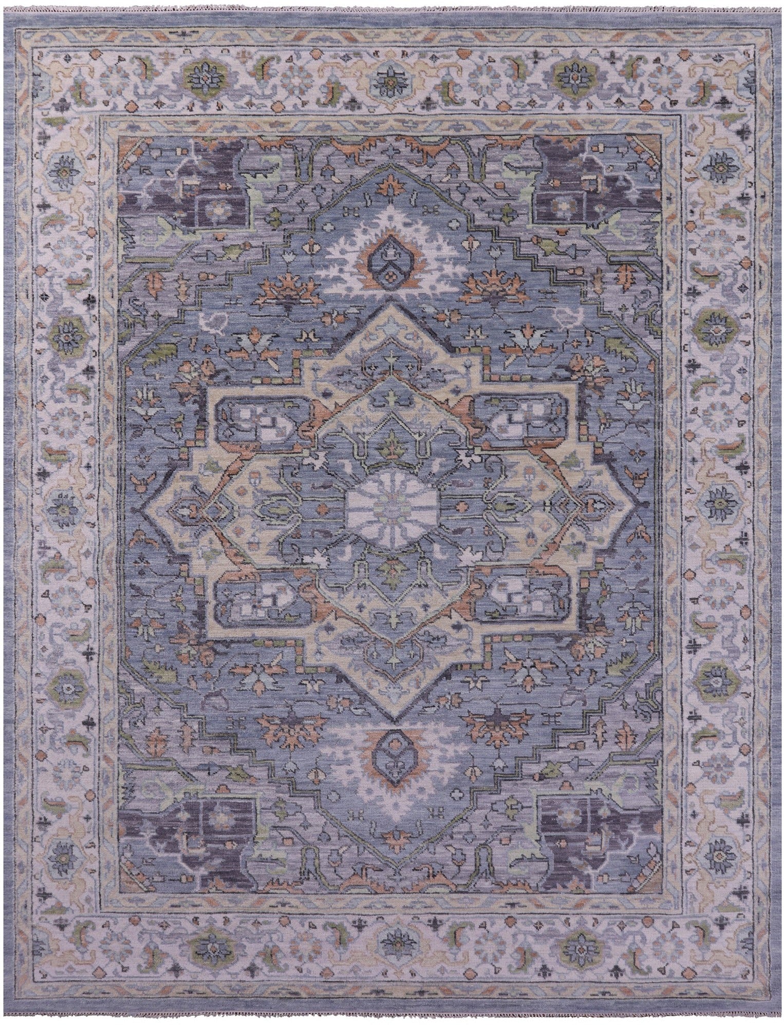 Grey Geometric Heriz Serapi Hand Knotted Wool Rug - 9' 2" X 12' 1" - Golden Nile