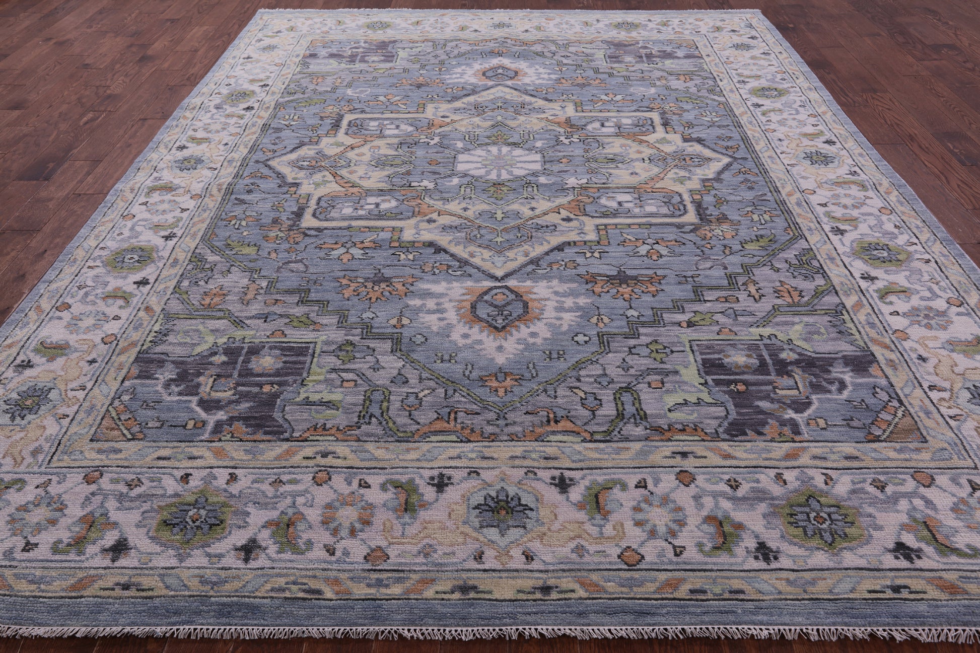 Grey Geometric Heriz Serapi Hand Knotted Wool Rug - 9' 2" X 12' 1" - Golden Nile