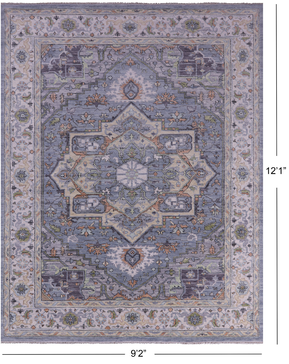 Grey Geometric Heriz Serapi Hand Knotted Wool Rug - 9' 2" X 12' 1" - Golden Nile