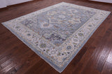 Grey Geometric Heriz Serapi Hand Knotted Wool Rug - 9' 2" X 12' 1" - Golden Nile