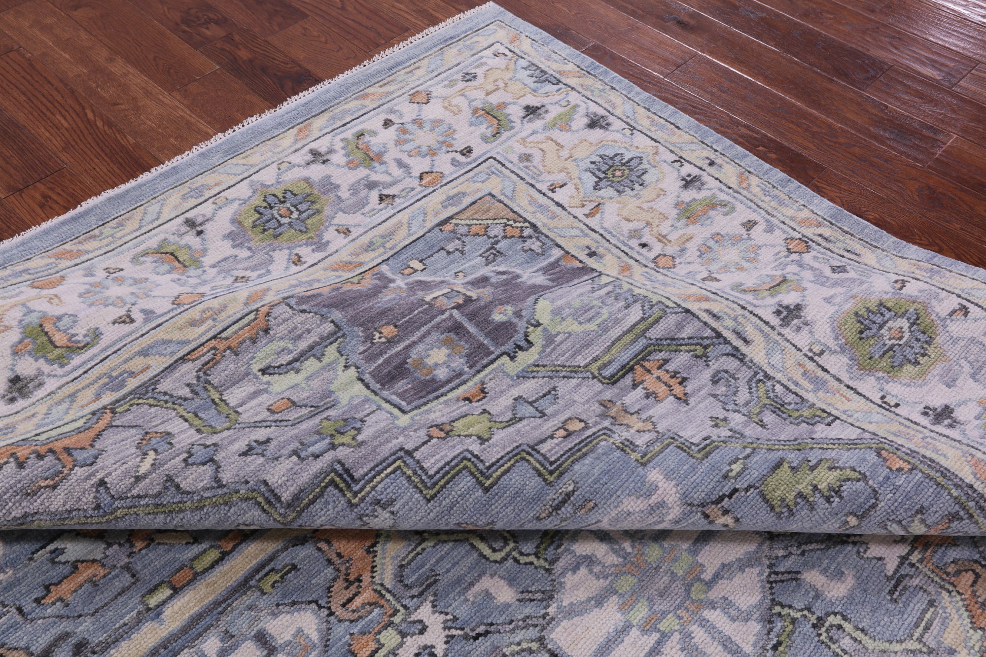 Grey Geometric Heriz Serapi Hand Knotted Wool Rug - 9' 2" X 12' 1" - Golden Nile