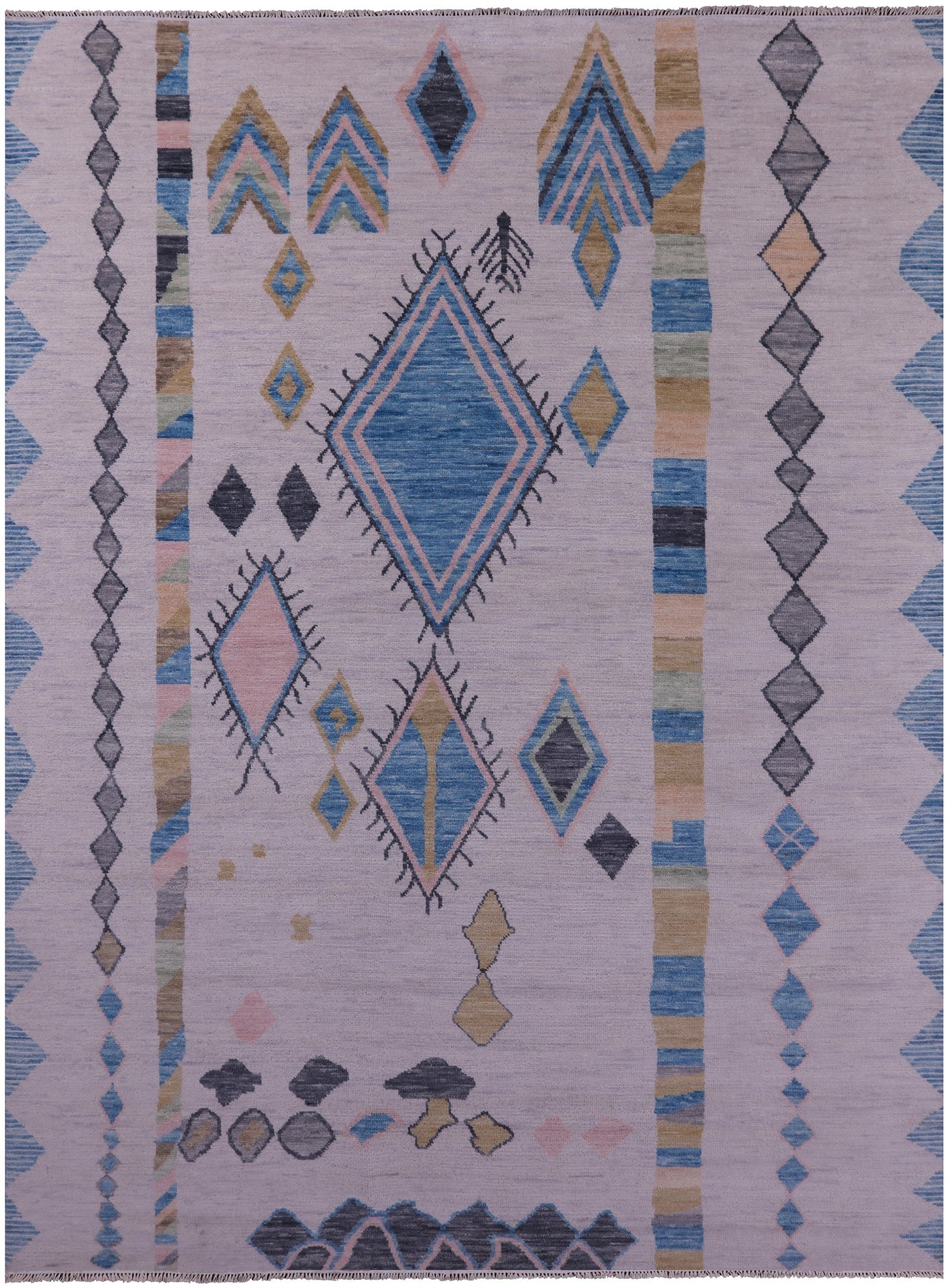 Ivory Tribal Moroccan Hand Knotted Wool Rug - 9' 1" X 12' 3" - Golden Nile