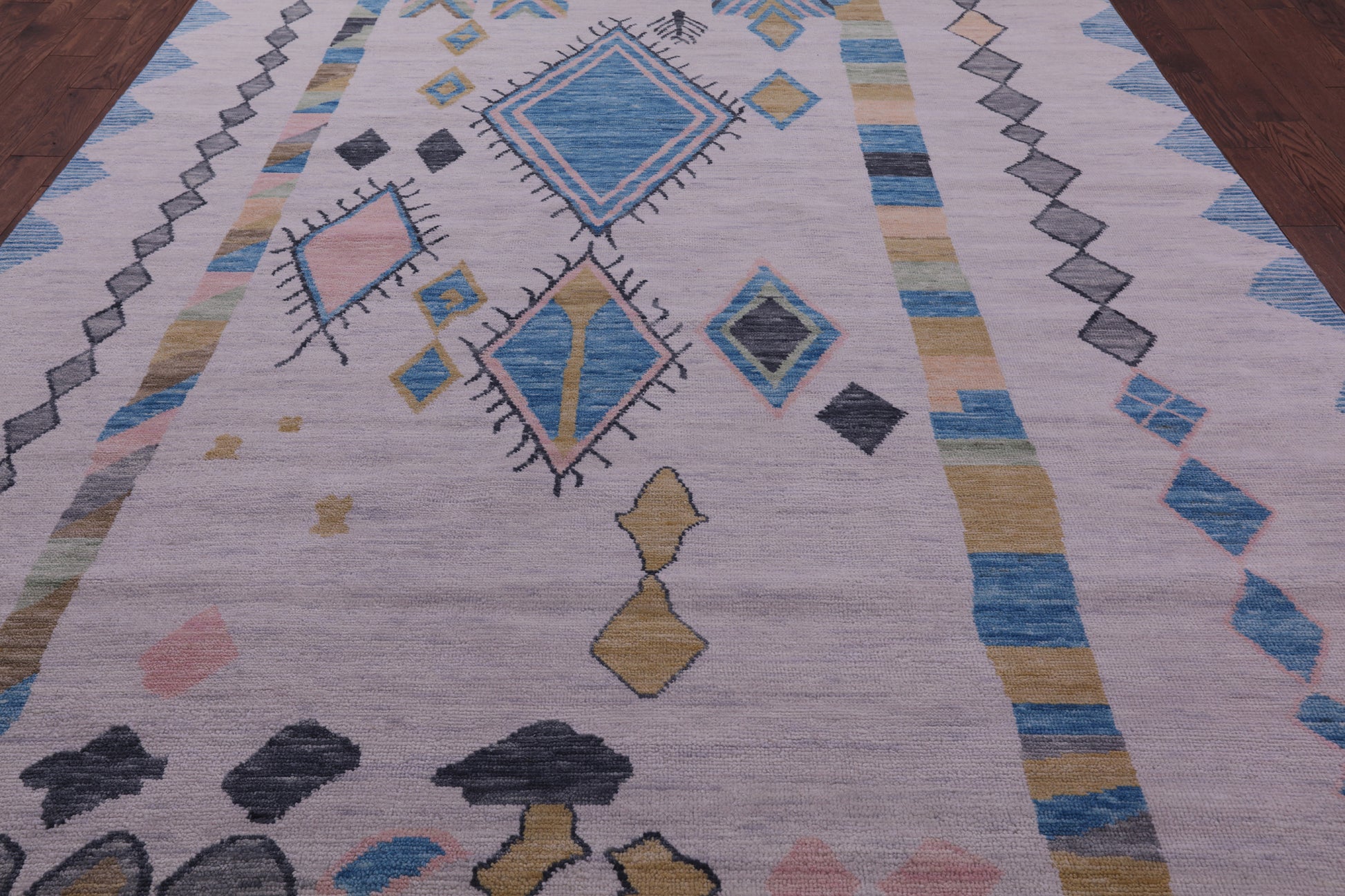 Ivory Tribal Moroccan Hand Knotted Wool Rug - 9' 1" X 12' 3" - Golden Nile